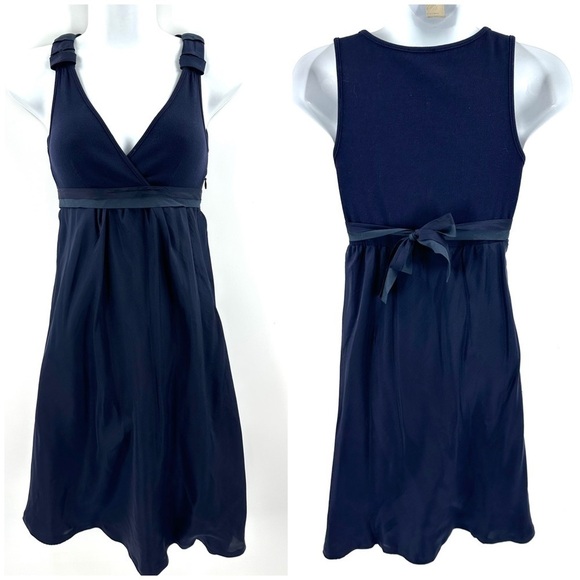 Brunello Cucinelli Rivamonti 100% Silk Dress Navy Blue Tie Back Italy Sz Small - Picture 1 of 15